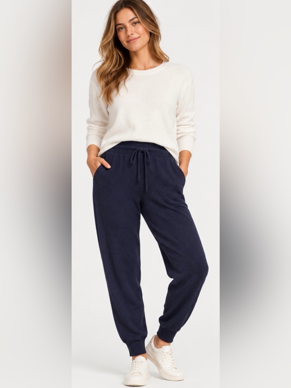 Free Assembly Cozy Yarn Sweater Jogger Pants Dark Navy M
